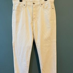 VINCE High Rise Cotton Straight Leg Jeans Cream Off-White Japanese Denim Size 30